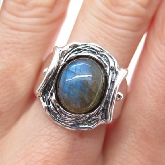 HAGIT GORALI Sterling Silver Vintage Real Labradorite Modernist Ring Size 9.25